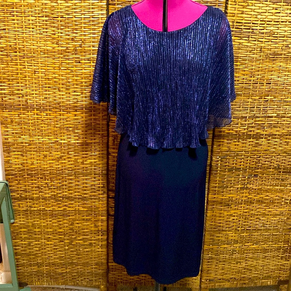 EUC Connected Apparel Black iridescent, blue cape style Formal Dress 10